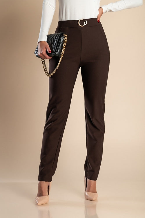 Fashion trousers with metallic detail, brown