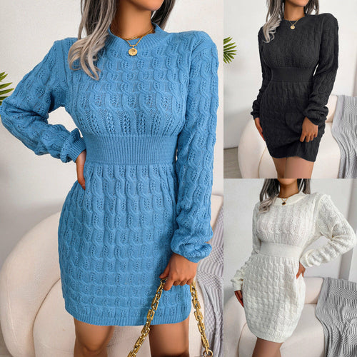 Autumn And Winter Casual Twist Waist Wrap Hip Dress Bottoming Sweater