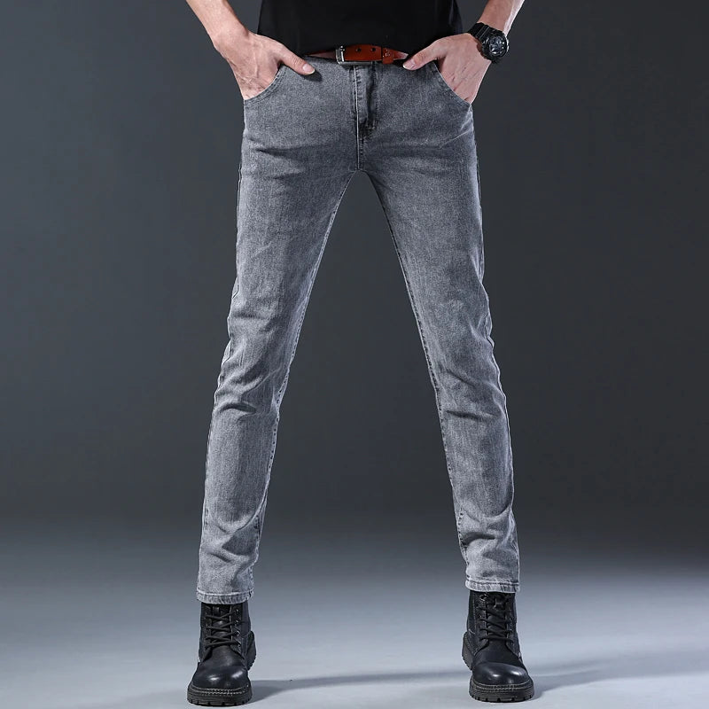 Jeans de perna reta slim fit masculino