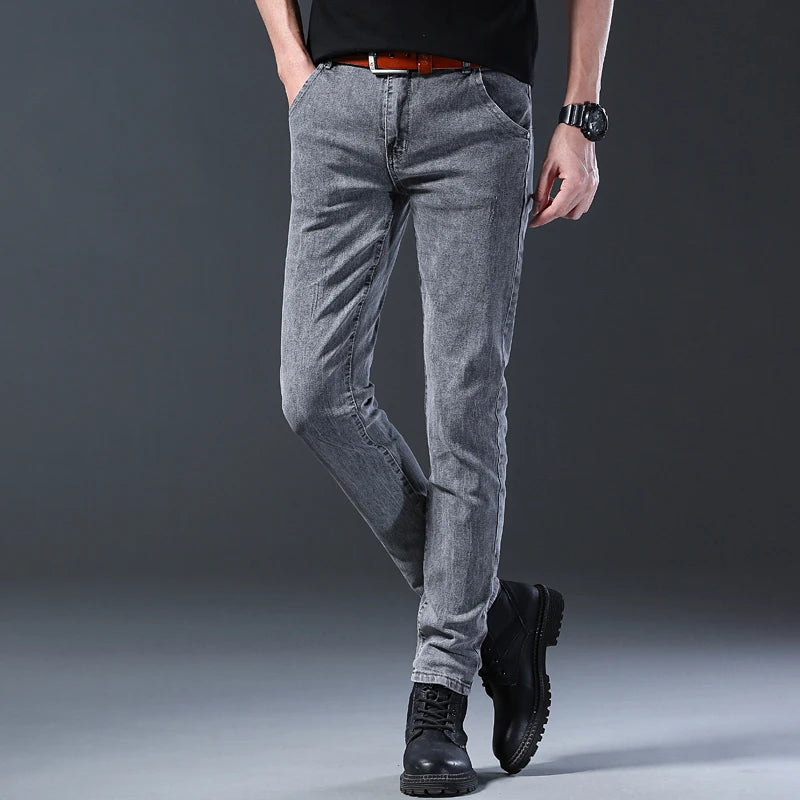 Jeans de perna reta slim fit masculino